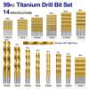 99 Pieces Titanium Twist Drill Bit Set, High Speed Steel, Size from 1/16" Up To 3/8", Ideal Drilling In Wood/Cast Iron Anti-rust