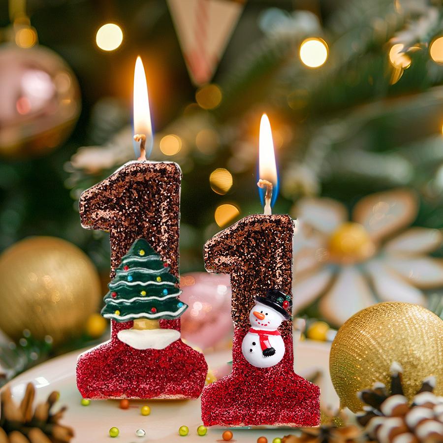 Christmas Cake Decoration Snowman Birthday Number Red Candle Merry Xmas Top for Cake New Year Party Supplies