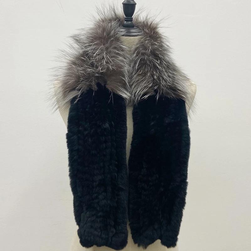 Women Stylish Luxury Scarf Natural Fluffy  Fox Fur Shawls Winter Female Warm Fashion Knitted Rabbit Fur Scarves 110x15x12cm