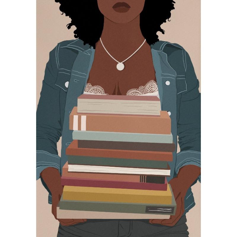 Colorful Tropical Black Girl Fashion Woman Book Lover African Poster Canvas Painting Nodic Wall Art Pictures Home Decoration