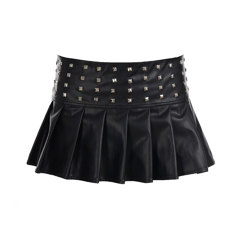 Womens Punk Rivet PU Leather Mini Skirt Sexy Streetwear Bodycon Teens