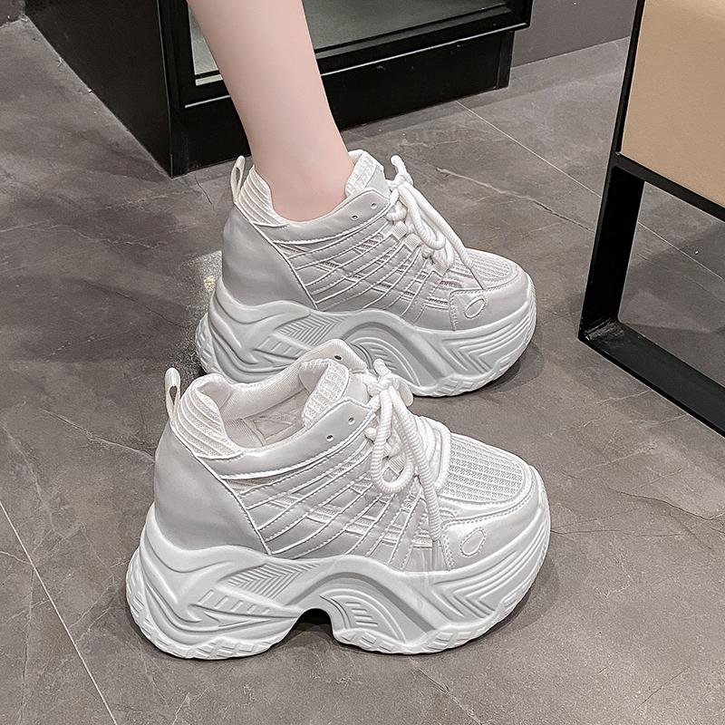 Fashion 10CM Women Platform Sneakers Lace-up Sport Dad Shoes High Top Chunky Casual Shoes Woman Thick Bottom Breathable Mesh Shoes