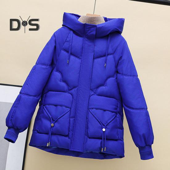 Winter Down Coat Thickened Padded Hooded Pockets Zipper Closure with Drawstring And Pockets Windproof Heat Retention Daily Cold Weather Outwear