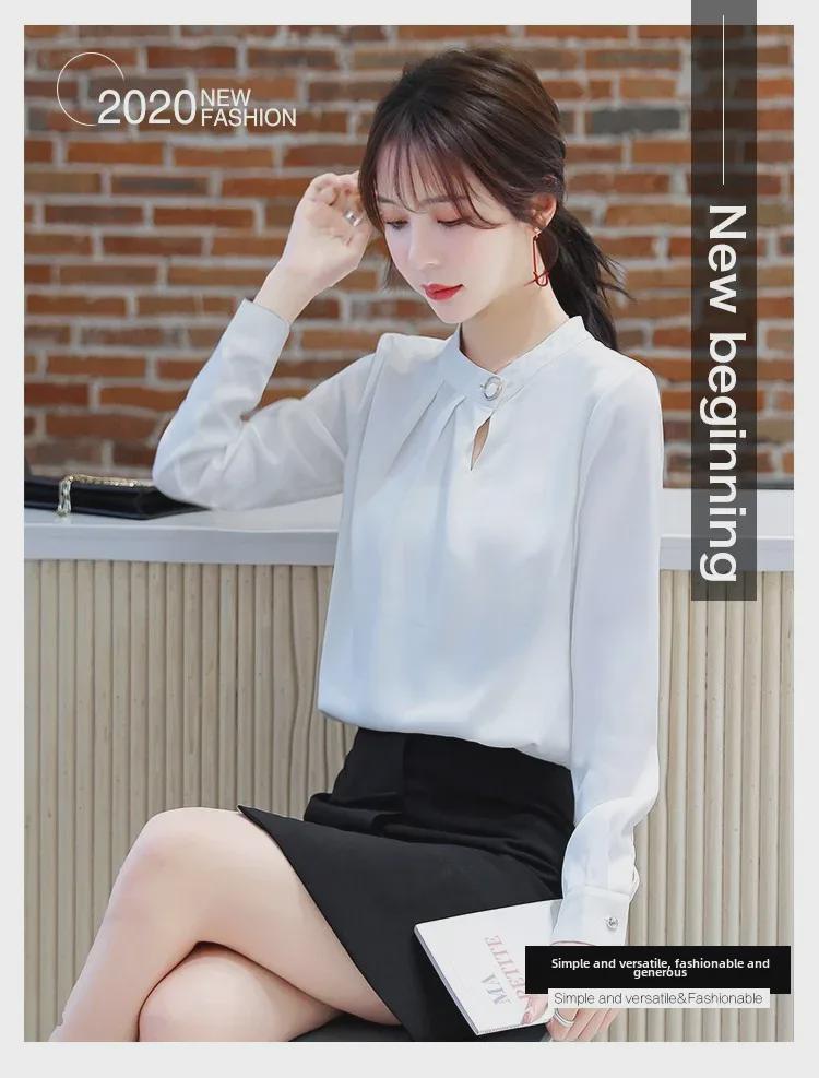 2025 Women's Korean Style Long-Sleeve Satin Chiffon Professional Shirt, Spring Collection