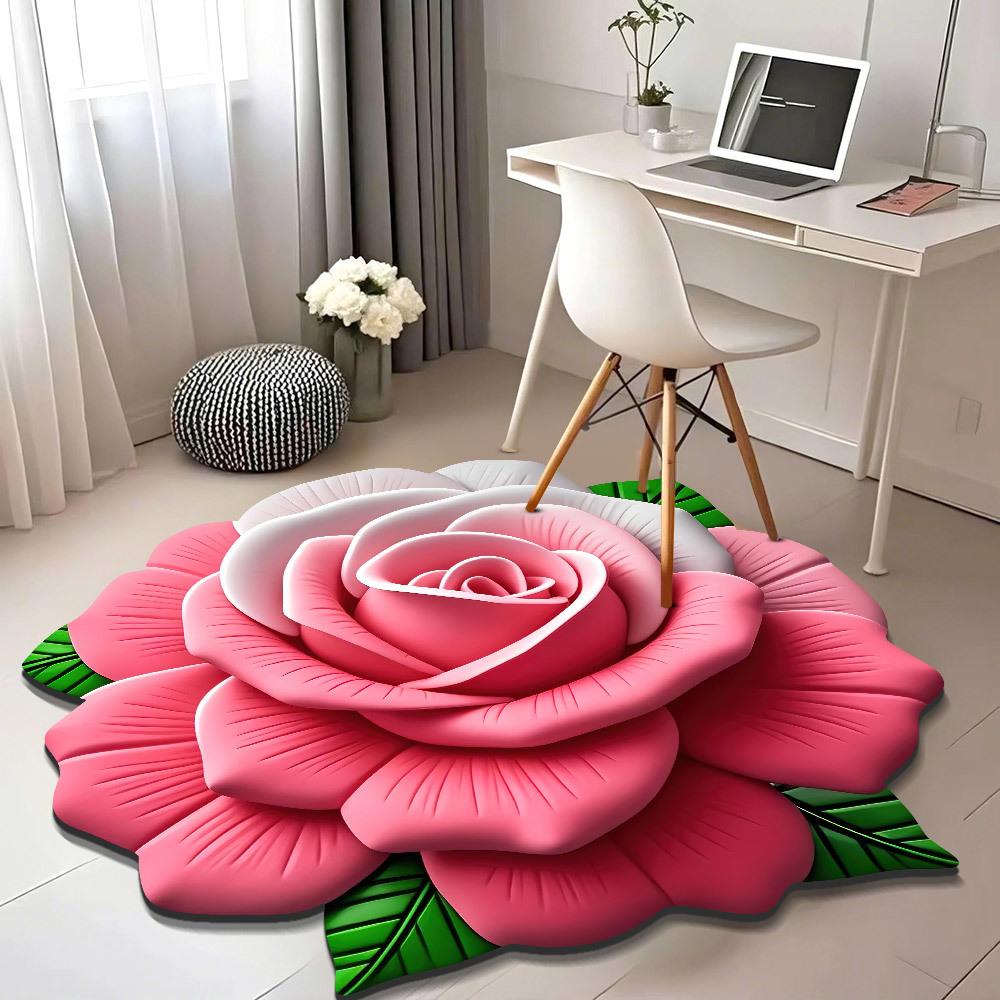 Home Living Room Home 3d Three-dimensional Floor Mat Flower Floor Mat Crystal Velvet Carpet Round Peony Petal Shaped Mat