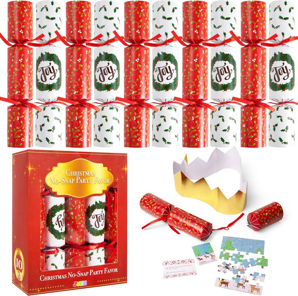 10 Pack Xmas Non-Snap Celebration Favor Classic Table Favor Comes With Celebration Cap Jokes Gifts designed for Xmas Table Decorations