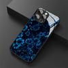 Blue Black Flower Tempered Glass Phone Case for iPhone 17 16 Pro Max 15 14 Plus 13 12 11 Pro 16E 17Air X XR XS MAX 7 8 SE2 Cover