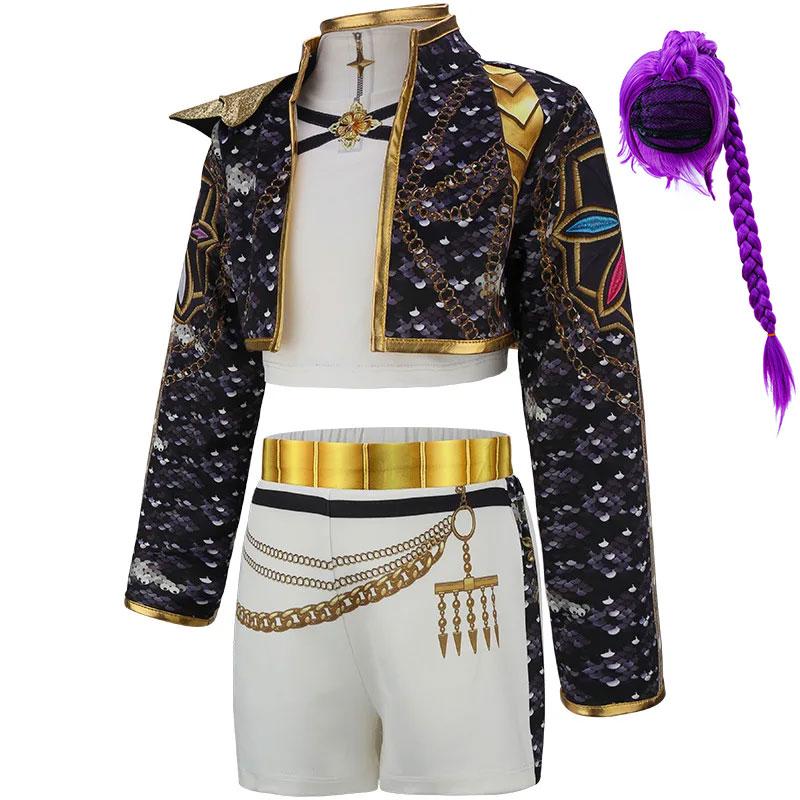 3-teiliges Set Mädchen Koreanischer Stil Pop-Sänger Banduniform Cosplay Outfit Mantel+Weste+Hose Hip Hop Verkleidung Tanzaufführung Kostüm