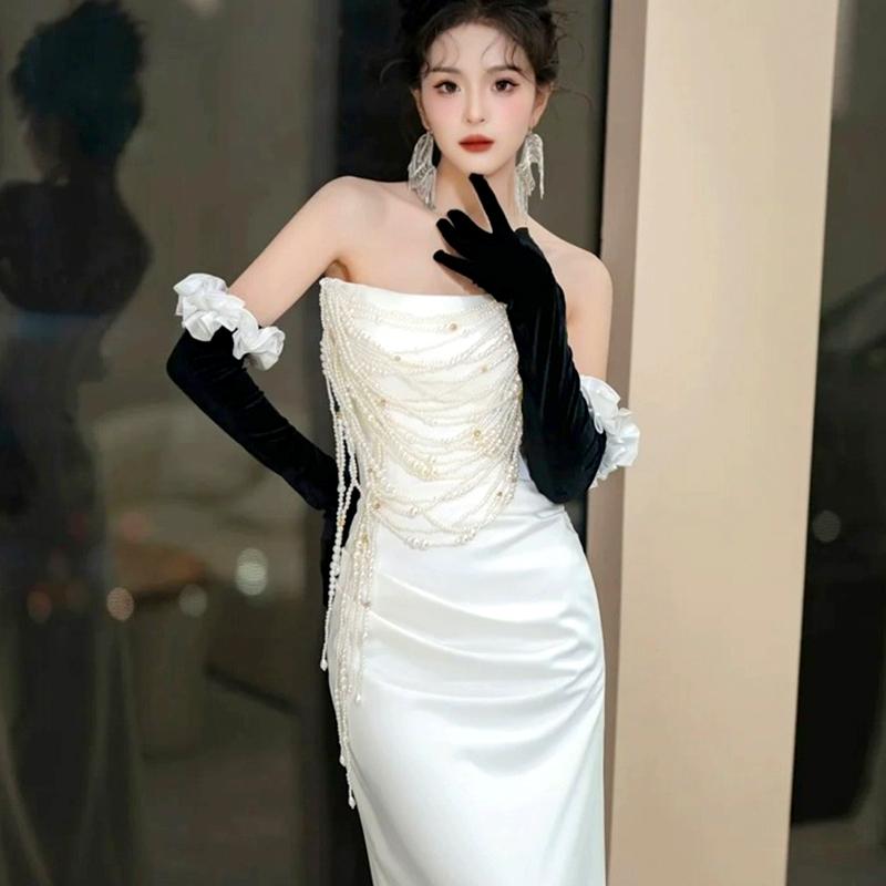 1Pair Long Satin Dress Accessories Decorative Border Elegant Party Festival Gold Velvet Princess Mittens Wedding Matching