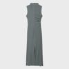 2024 Sleeveless Pleated Stand Collar Midi Dress - Solid Color Slim Fit