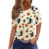 Women's Casual Short Sleeve Pullover Top Halloween Pumpkin Bat Print Round Neck Fashionable Relaxed Fit Shirt for Everyday Wear