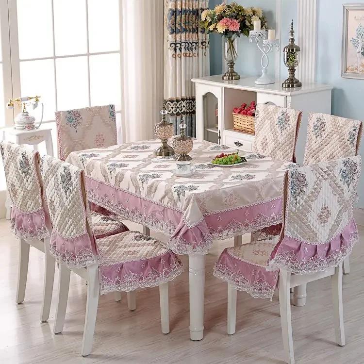 Couverture de chaise à ourlet en dentelle, Style européen, tissu de Table à manger, coussin, nappe imprimée plate, tissu de couverture de tabouret d'art