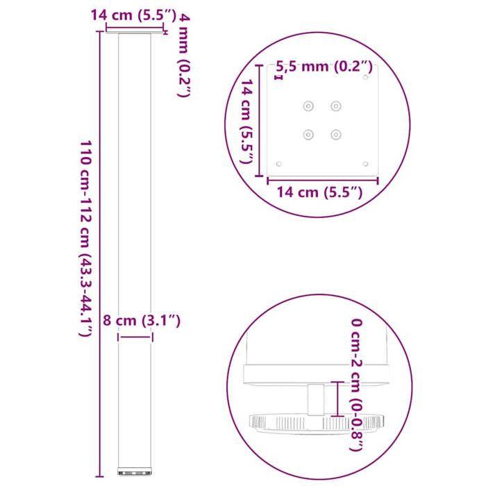 VidaXL Bar Table Legs 4 Pieces Natural Steel 110-112 Cm Steel 4012483