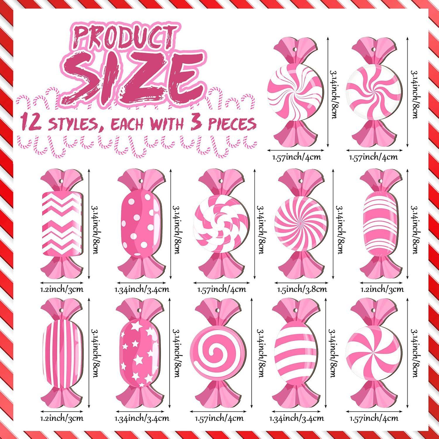 

Розовый Рождественский Декор, Украшения в Конфетной Тематике, Розово-Белые Конфеты, Деревянный Декор для Дерева, Подвесные Украшения, Подарок для Вечеринки 12pcs