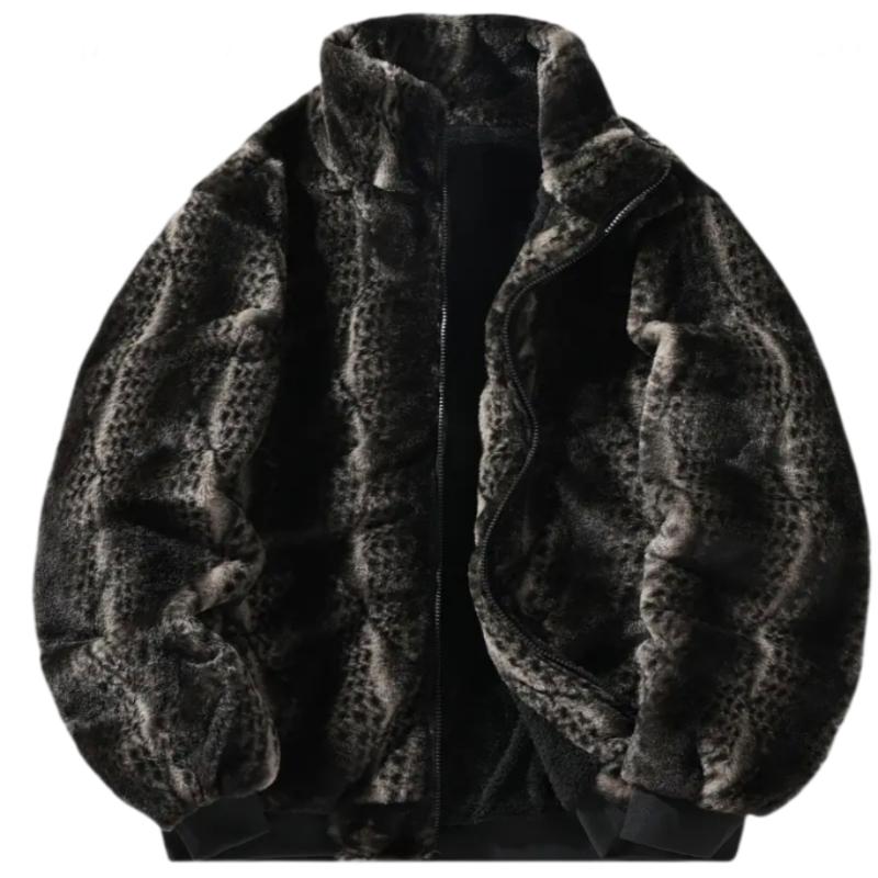 Stand Up Collar Fleece Cotton Jacket Casual Jacket Solid Color Plus Fleece Cardigan Woolen Jacket Thickened Double