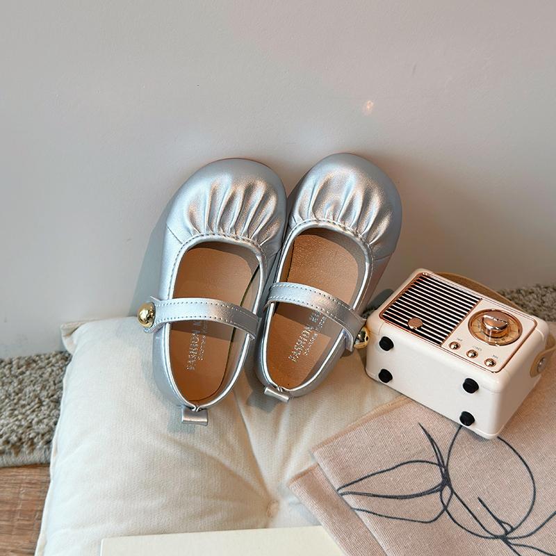 

New Children s Mary Jane Shoes Spring Autumn Elegant Girls Leather Shoes Simple Pleated Kids Fashion Flat Shoes Round-toe 24