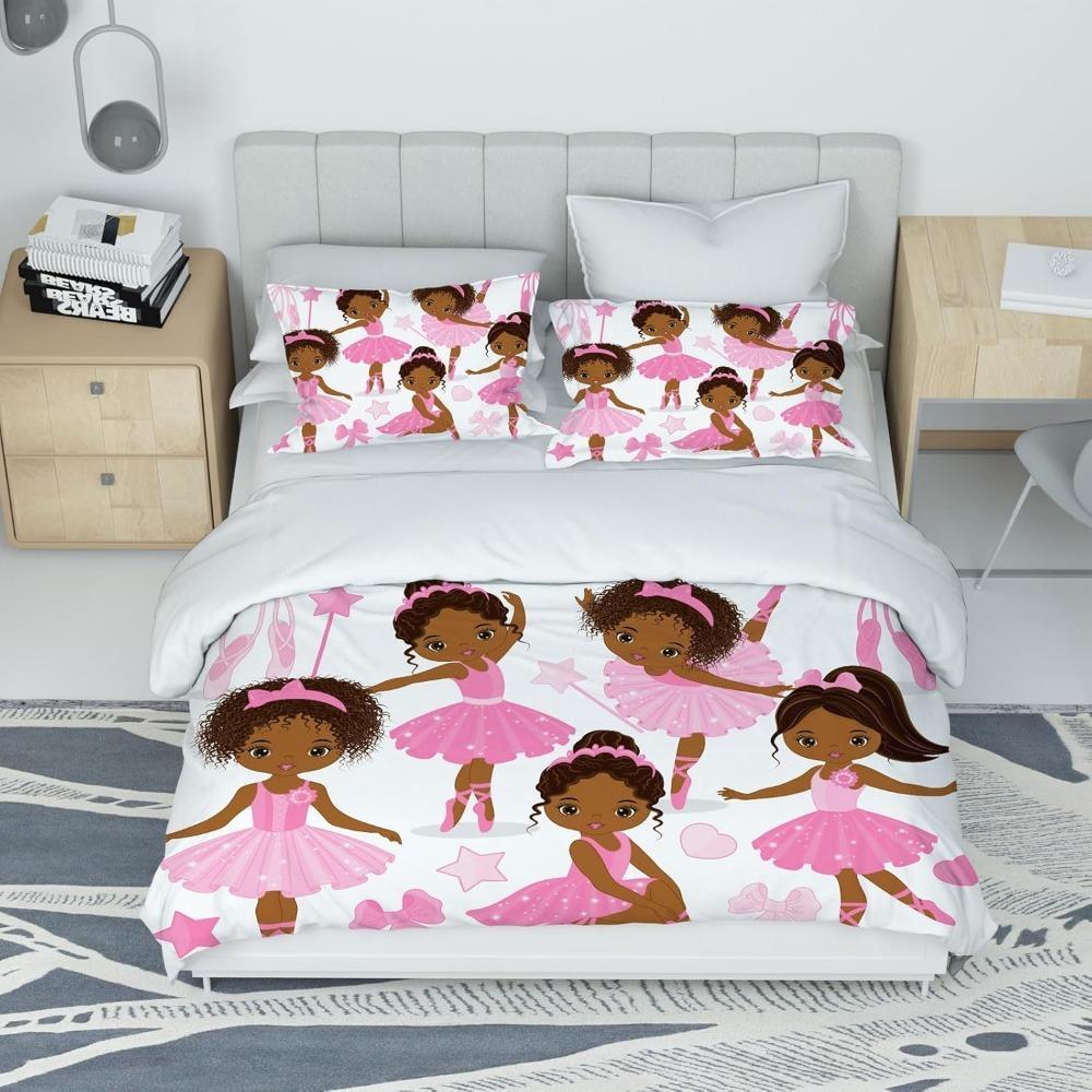 Ballet Girl Pink Cute Ballet Girl Bow Bed Sheet Set, Children's Girl, Breathable and Soft Microfiber Duvet Cover with Pillowcase