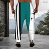 Men Plus Size Drawstring Printed Jogger Pants Teal White Black Striped Star Pattern Cuffed Ankle Side Pockets