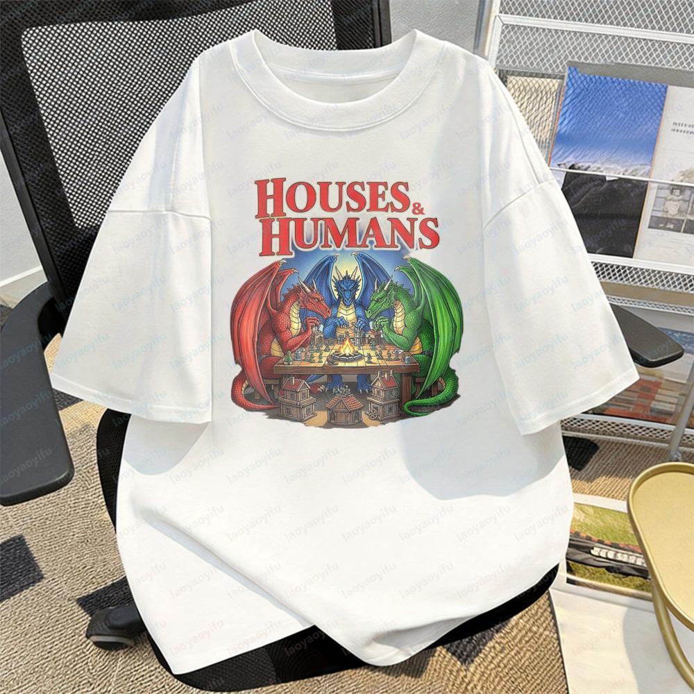 Houses and Humans Dragon Castle Print Unisex Tee Fantasy Board Game TShirt Casual Fashion Trendy Graphic Tops Mens Camisetas