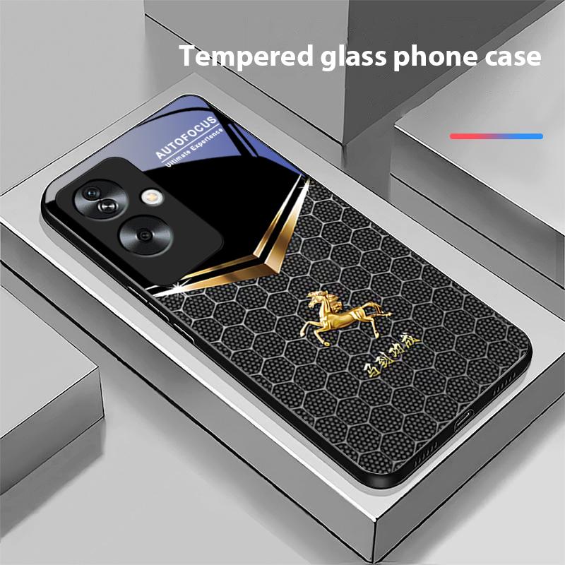 Waben-Grünes Pferd Für Oppo A79 5G 58 78 74 60 4G Reno 11F Realme GT 6 11 Note 50 10 C55 X2 Gehärtetes Glas Schwarze Handyhülle
