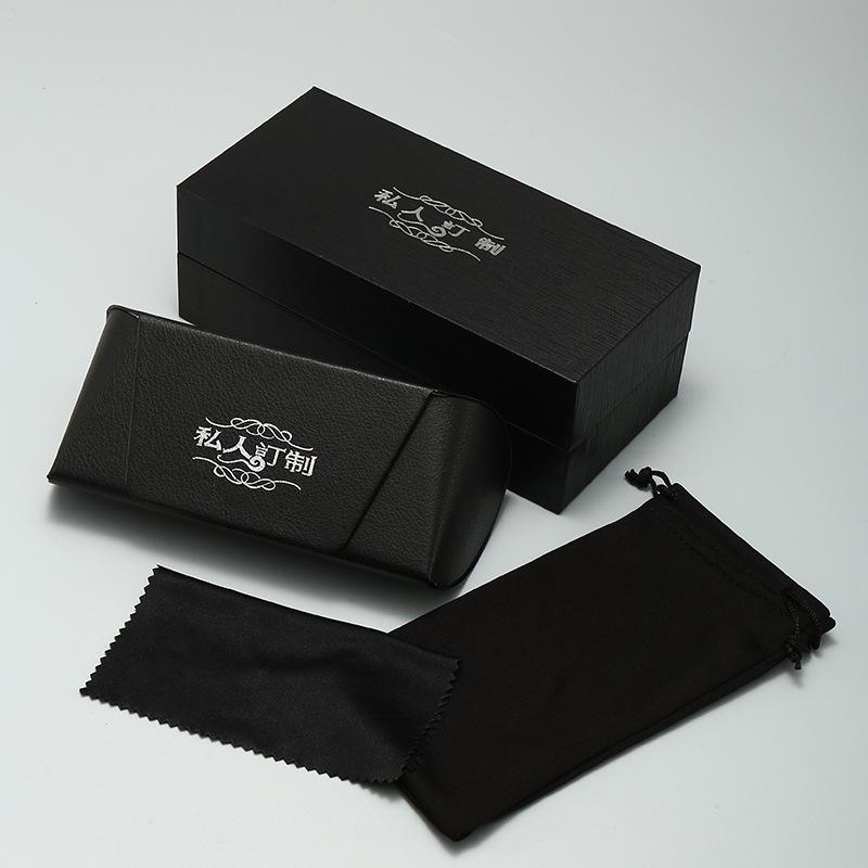 

Handmade Flip-Top Large Eyeglass Case Set: Pressure-Resistant Sunglasses Case with Customizable Paper Box Custom Set (Includes Needle, Three Cloth Bags) чорний