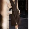 New Fashion Temperament Elegant Contrasting Color Splicing Fake Two-piece Commuting Thin Dress Women