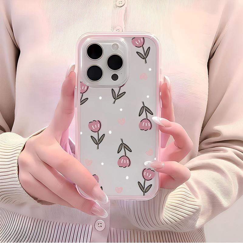 Fresh Tulip TPU Transparent Pink Phone Case For iPhone 17 Pro Max 16 15 14 13 12 11 Pro 14 Plus Silicone Shockproof Soft Cover