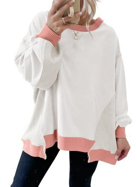 2026 Autumn/Winter Women's Fashion: Color Block Casual Loose Hoodie with Unique Design