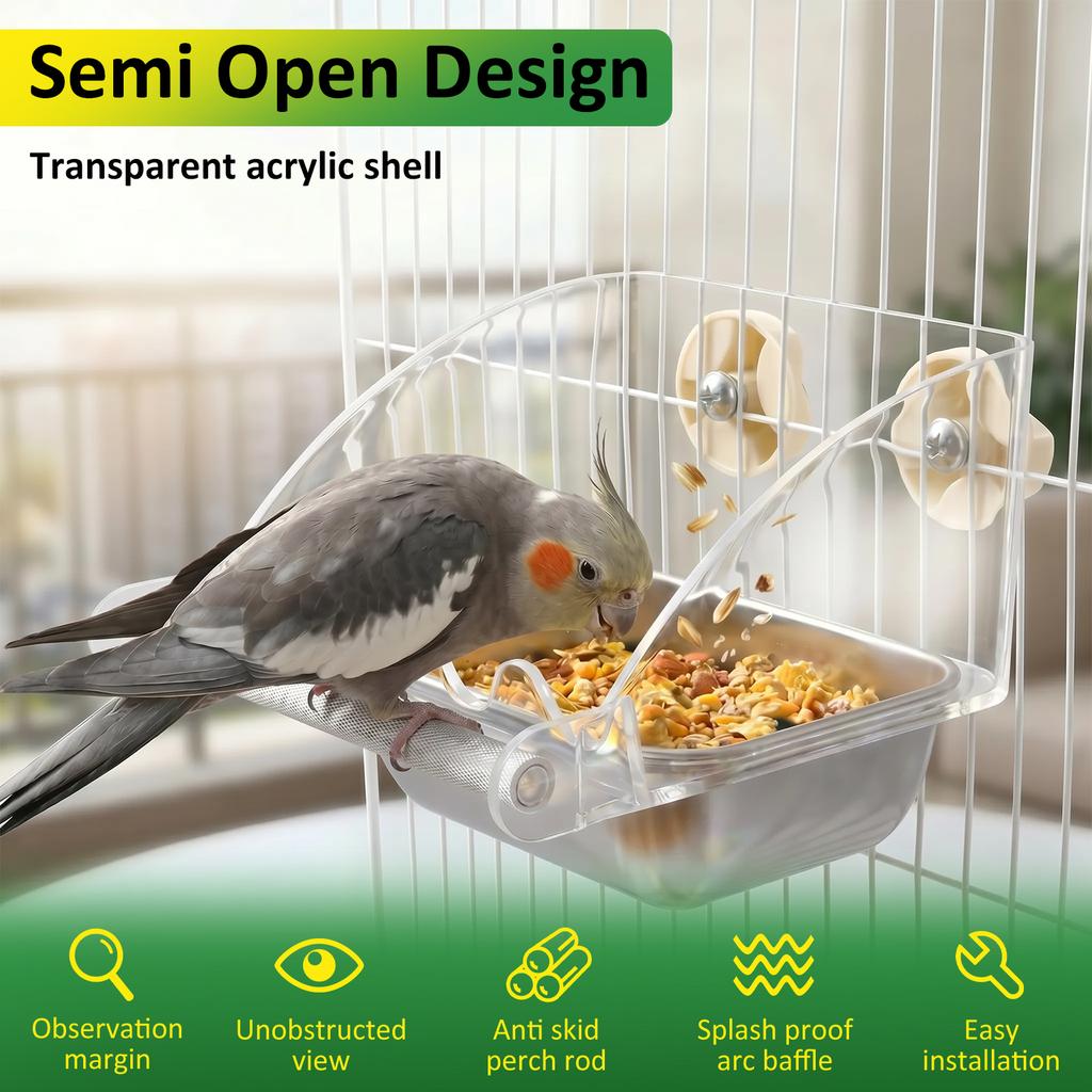 Bird Feeding Dish for Cage Hanging Food Bowl Stainless Steel Parrot Parakeet Bird Bath Feeding Container Water Bowl