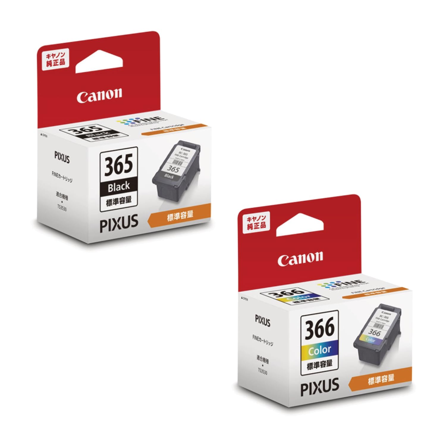 

Genuine Canon Ink Cartridges Set of 2 Compatible with PIXUS TS3530 BC-365/BC-366 (Black/Tri-Color) - -