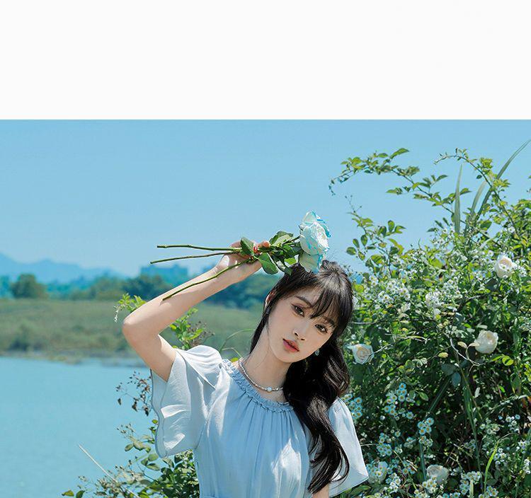 Elegant French Style Long Dress with Petal Sleeves and Belted High Waist