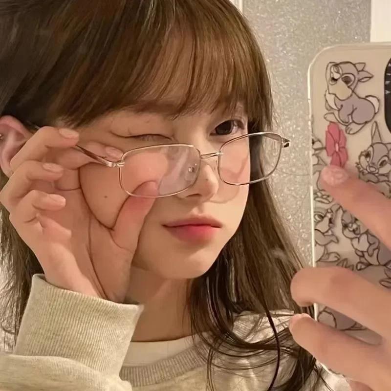 Y2K Harajuku Kleine Quadratische Rahmenbrille Damen Retro Metallbrille Klare Brille Dekorative Brille