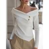 PEYWOW Women's Fashion One-shoulder Long Sleeve Spring Autumn Casual Blouses & Shirts