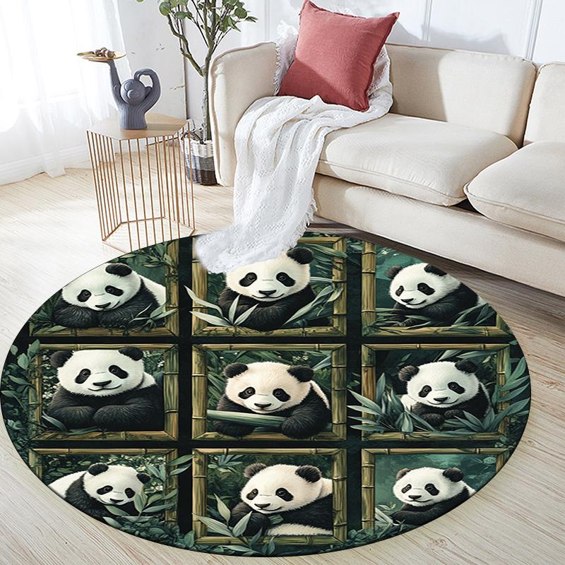 Pandas Round Area Rug,Carpet Rug for Living Room Bedroom Sofa Playroom Decor,Non-slip Floor Mat