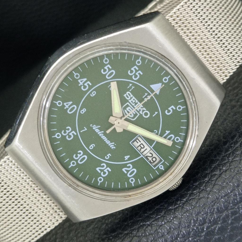 VINTAGE SEIKO 5 AUTOMATIC 6349A JAPAN MENS GREEN COLOR DIAL WATCH A701421-5 R206b-a701421