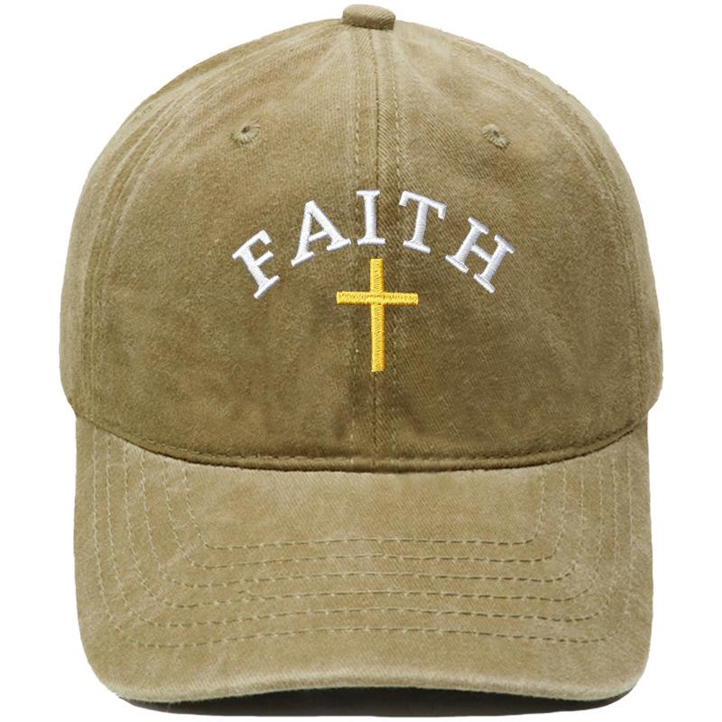 Hot Sale FAITH Alphabet Embroidery Baseball Cap Washed Retro Daddy Hat Men's and Women's Casual Shade Daddy Hat