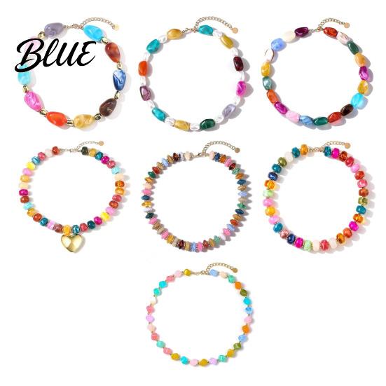 Short Collarbone Necklace Colorful Chunky Beaded for Women Resin Beads