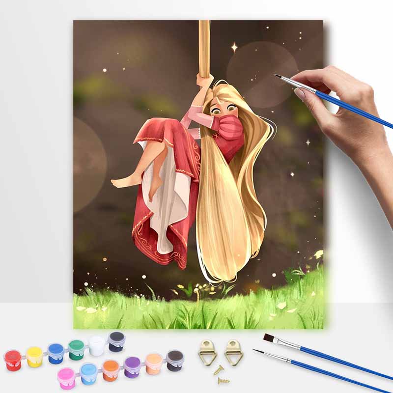 Disney Rapunzel Oil Paint Digital Painting Art Kit Handmade DIY Painting Kit Home Decor 20x30cm