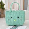 Cute Cat PVC Woven Bag Large Capacity Organizer Bath Shopping Basket Portable Baskets with Handles Beach Bag Vegetable Basket