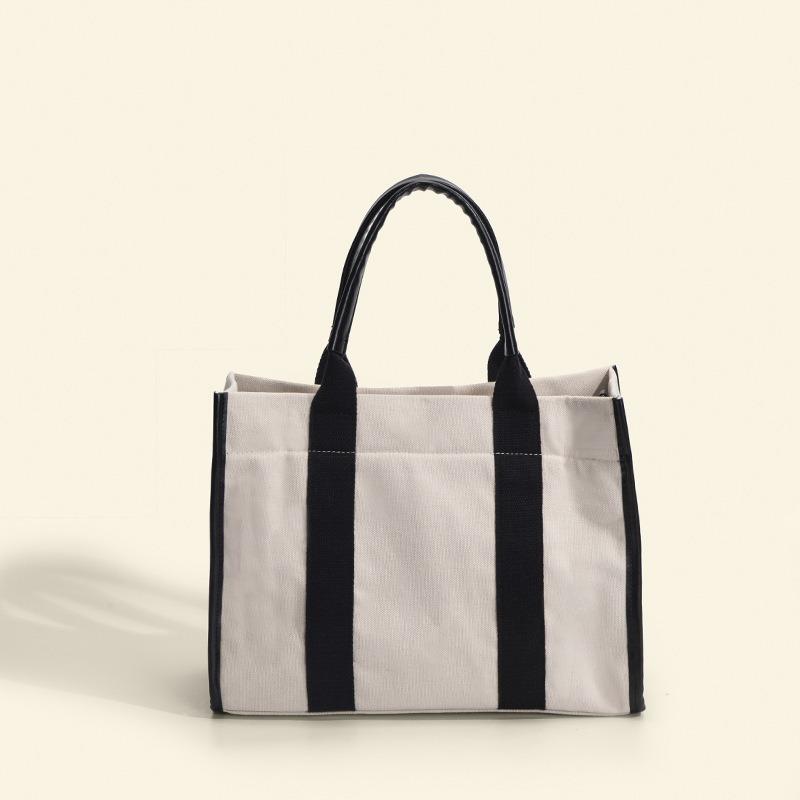 Neue High-End Baumwoll-Tragetasche mit großem Fassungsvermögen für Damen, Handtasche für den Büroalltag, Canvas-Umhängetasche mit Farbblock