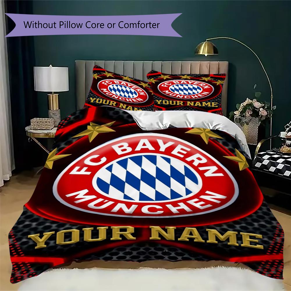 Custom Name Bayern Munich FC Bedding,Quilt Set Quilt Cover Pillowcase Home Birthday Gift(1 * Duvet Cover + 2 * Pillowcase, Without Core)_xia