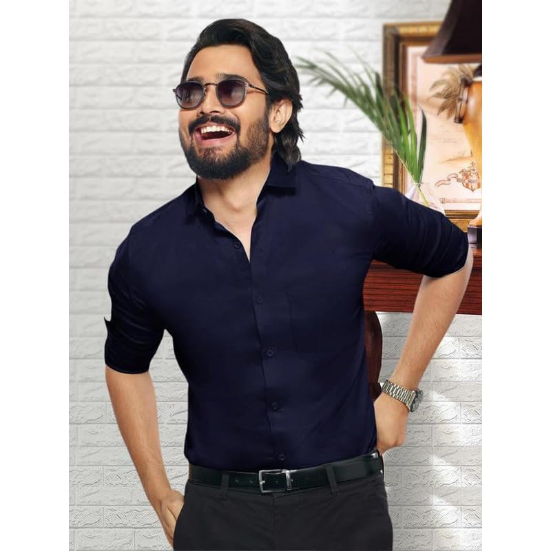 Pinkmint Casual Shirt for Men Stylish Mens Shirt Soild Regular Fit Long Sleeve Formal Wear Aqua Blue