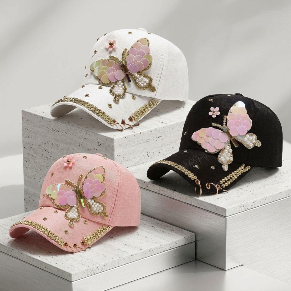 Sequined Butterfly Shiny Baseball Cap Versatile Peaked Cap Fashion Women's Sun Hat Summer Spring