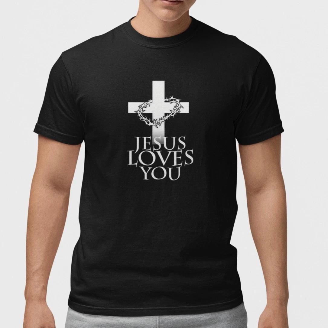 Jesus Loves You Cross Christian T Shirt Faith Gospel Graphic Tee Unisex Cotton XL