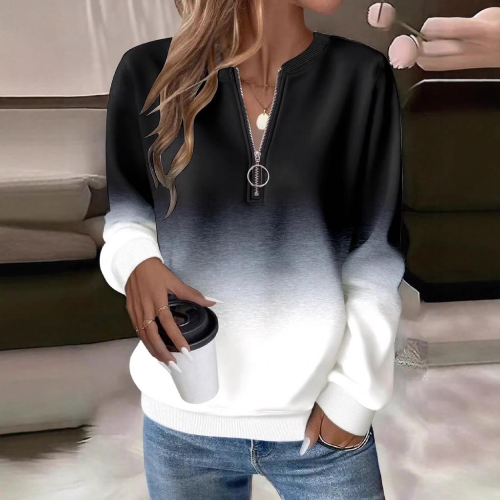 Women's Sweatshirt Casual Half Zip Collar T-Shirt O-Neck Long Sleeve Pullover 3D Print Tops