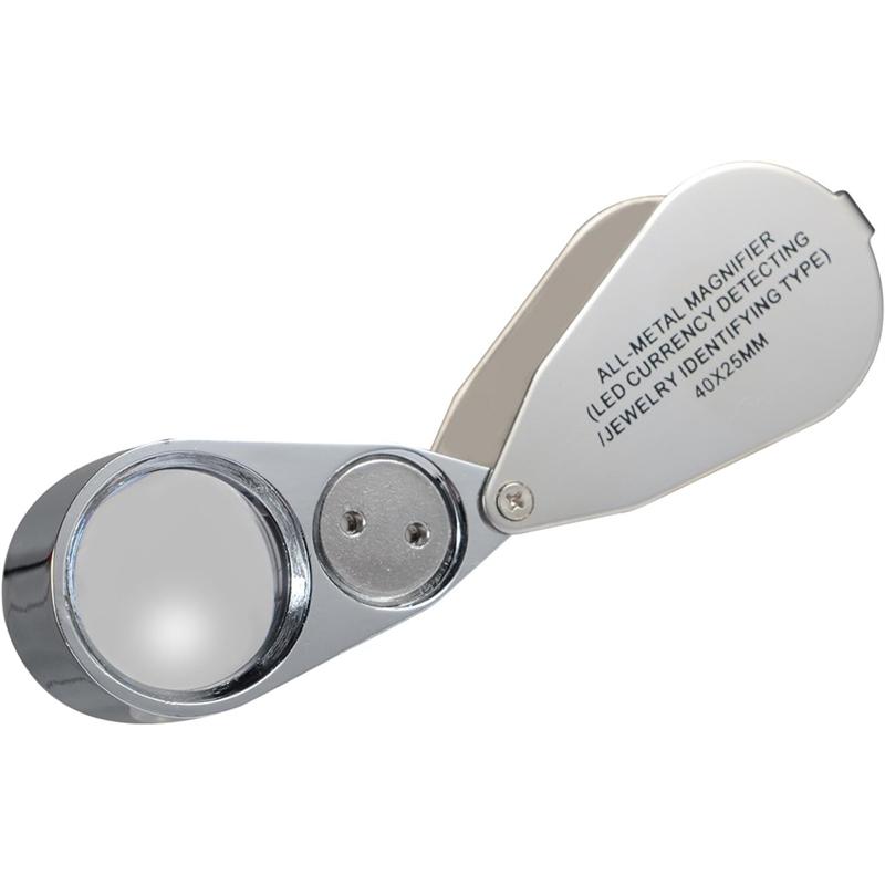 A03F-40X Full Metal Illuminated Jewelry Loop Magnifier Jewelers Eye Loupe With LED Jewelers Eye Loupe