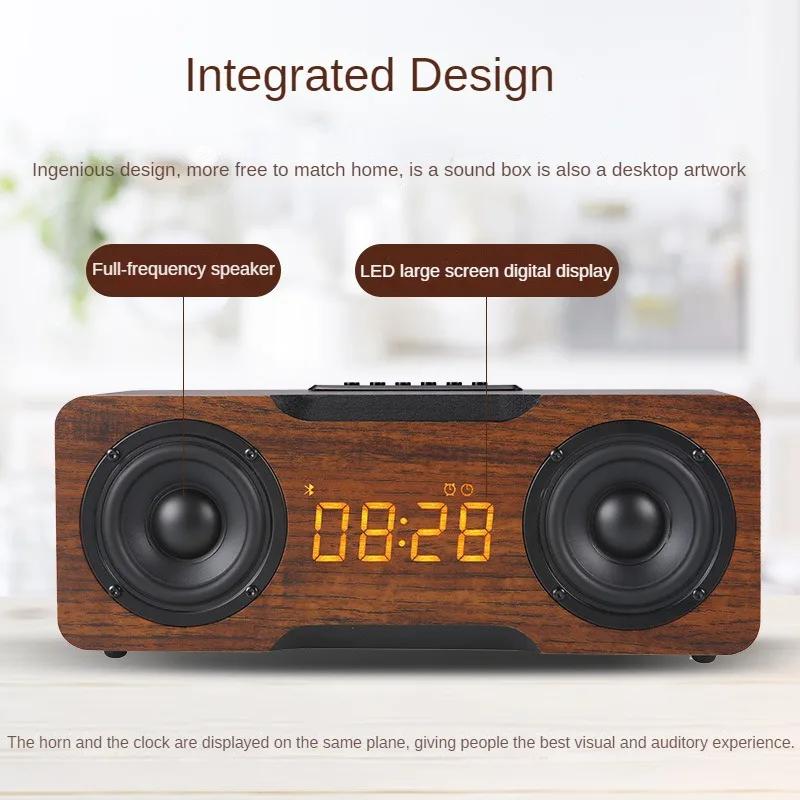 Wooden Bluetooth Speaker with Clock U Disk TF Card Support Home Desktop Stable Connection