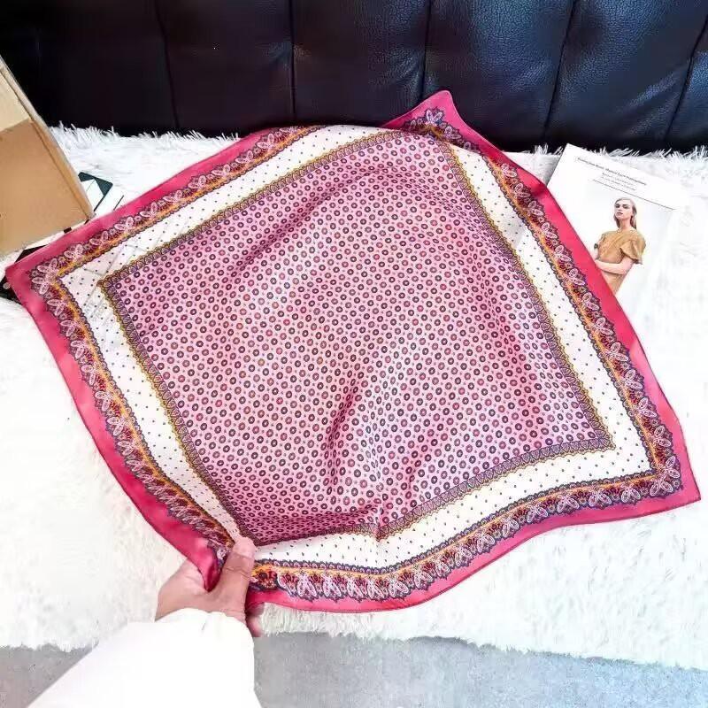 70x70cm Lightweight Cotton Silk Square Scarf With Boho Floral Print Breathable Neck Wrap Women