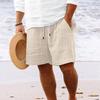 Men's Striped Cotton Linen Beach Shorts with Multi-Pocket and Drawstring
