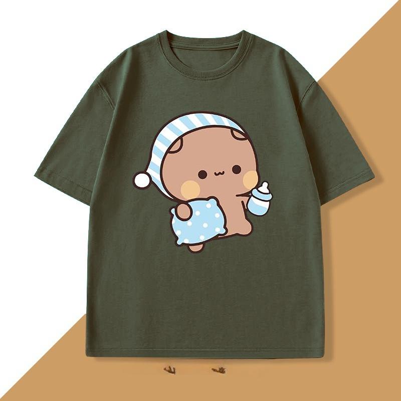 Couple Bubu Dudu T Shirt Funny Cute BuBu Panda Going To Sleep with DuDu Bear Graphic Tees Funny Cotton Unisex WOMEN T-shirt Clothes